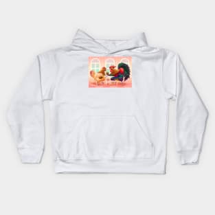 Hen and rooster in a cafè Kids Hoodie